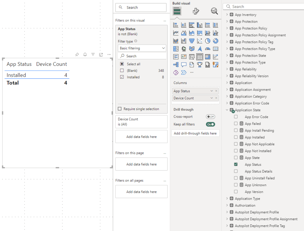 intune app status filter